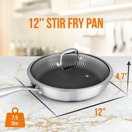 NutriChef Non-Stick Frying Pan w/Lid - 500°F Heat Resistant, PFOA/PFOS FREE