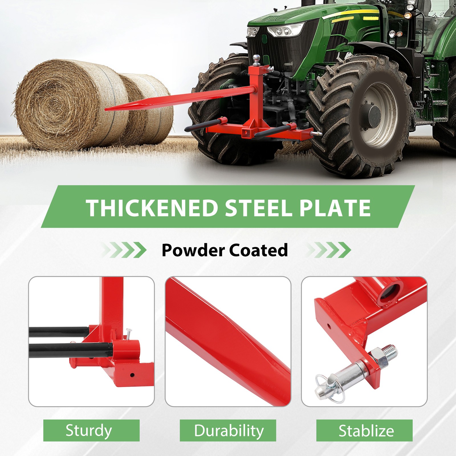 3 Point 3000 LB Hay Bale Spear Receiver Hitch Cat 1 Tractor W/Gooseneck Ball