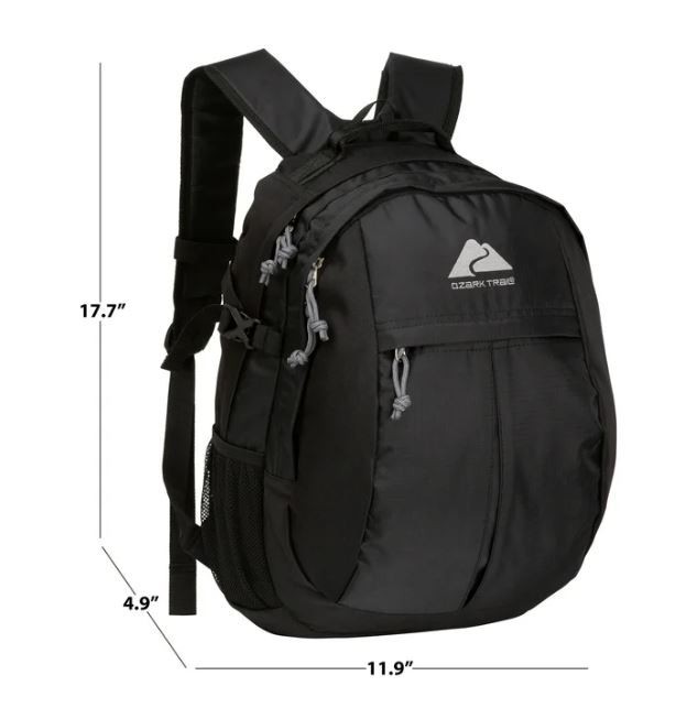 Ozark Trail Hiker Backpack 25 Liter, Black, Polyester, Adult, Teen