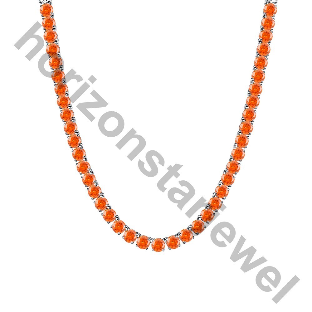 22" Tennis 5 MM Necklace 55 Ct Round Cut Orange Sapphire 14K White Gold Over