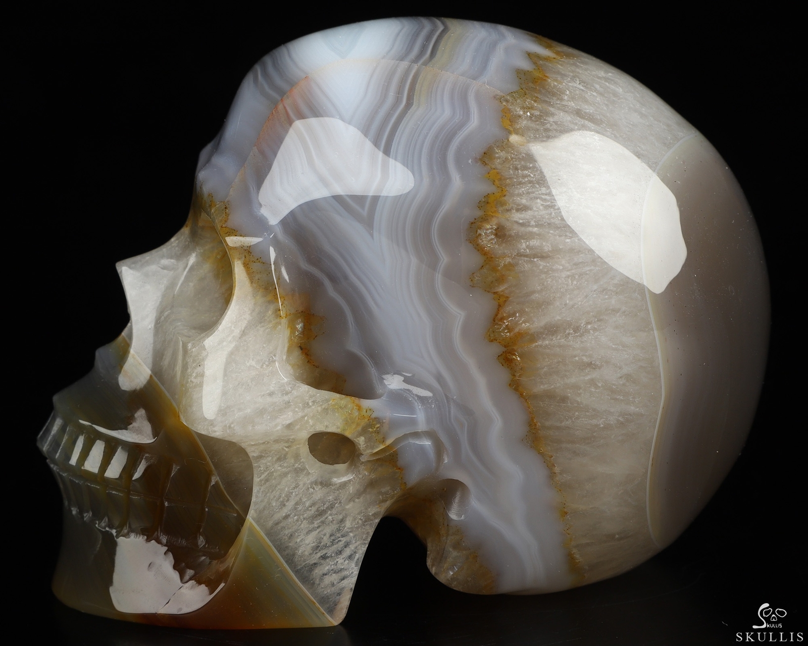 4.0" Premium Brazilian Agate Hand Carved Crystal Skull, Realistic, Healing