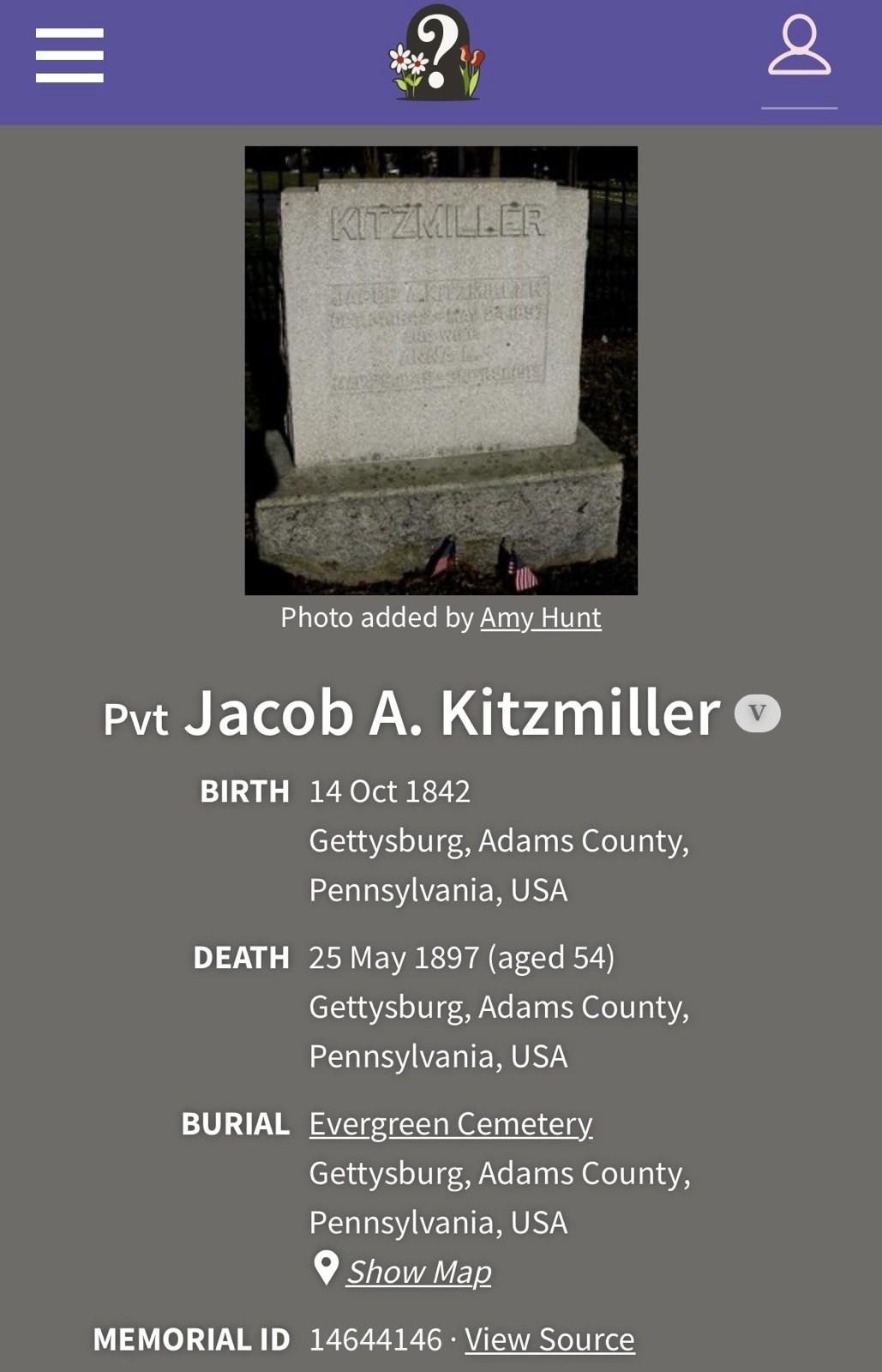 138th PVI Gettysburg Civil War Amputee Jacob Kitzmiller MC Lilley Bill Postcard