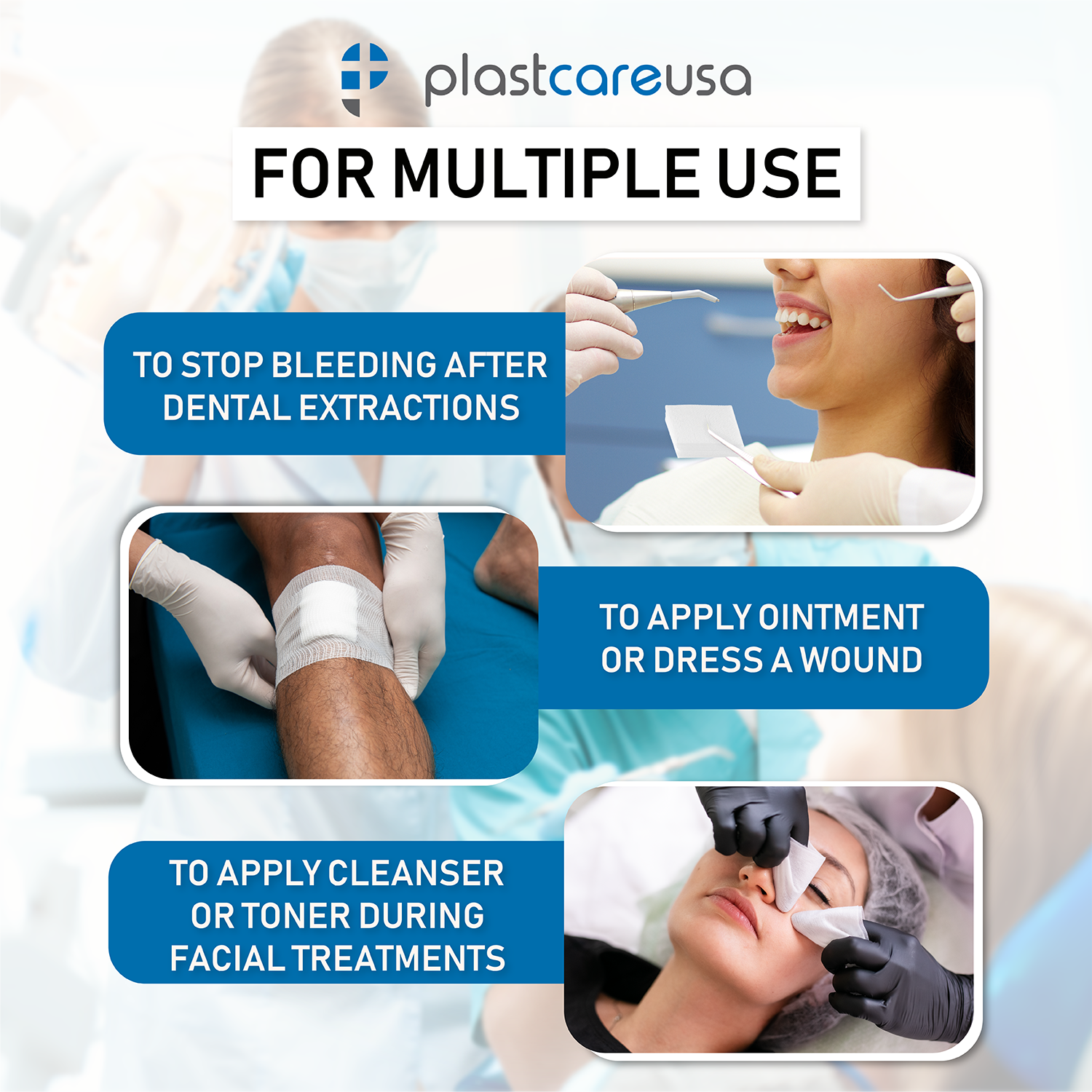 2x2 Dental Gauze Pads, Squares for First Aid Sponges, Non Woven Medical Wipes