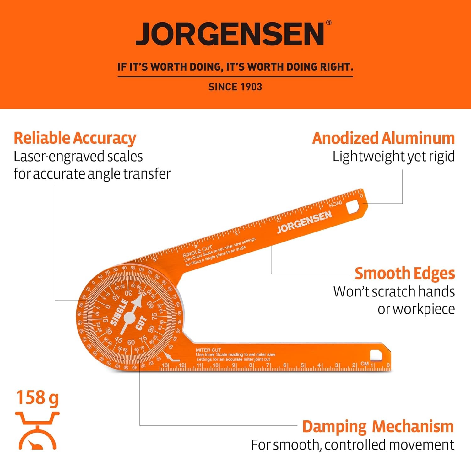Jorgensen 7 Inch Miter Saw Protractor Aluminum Angle Finder Precision Scales USA