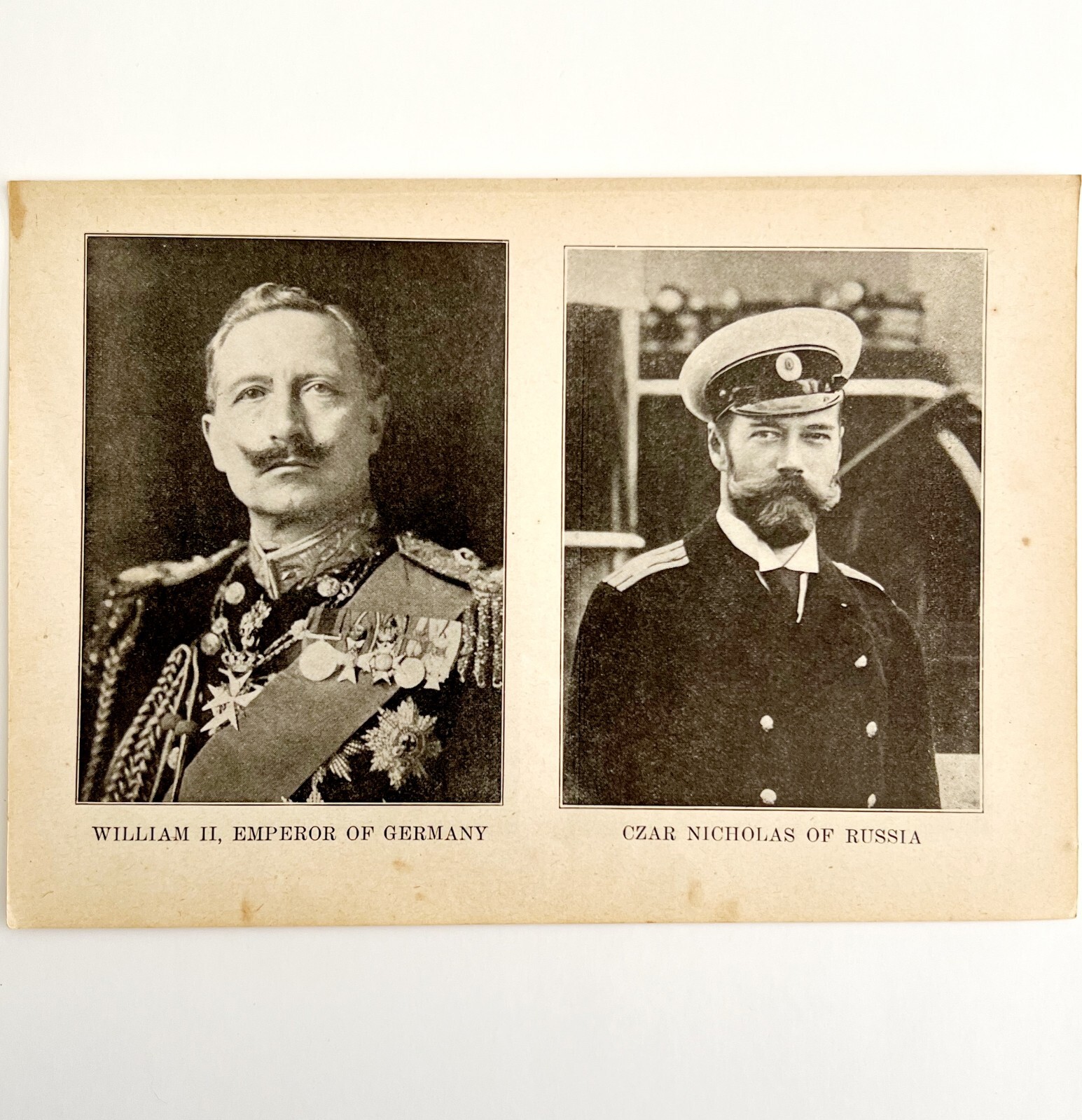 1914 WW1 Print William II and Czar Nicholas Antique Military Period Collectible