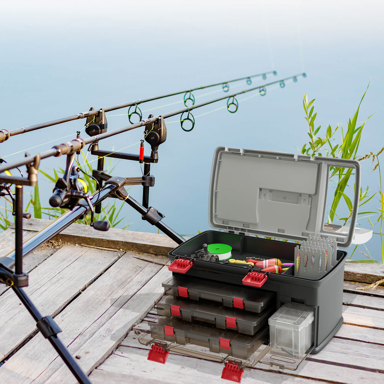 5 Layers Fishing Tackle Box w/ Dividers & Top Storage 3 Removable Utility Boxes