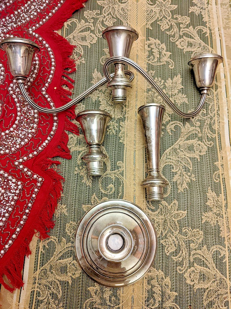Pair Sterling Silver Weighted Candlesticks Gorham 3 arm 11 1/2"
