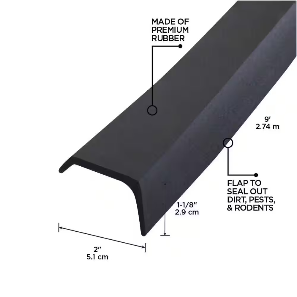 2 In. X 9 Ft. Black Rubber Replacement for Garage Door Weatherstripping