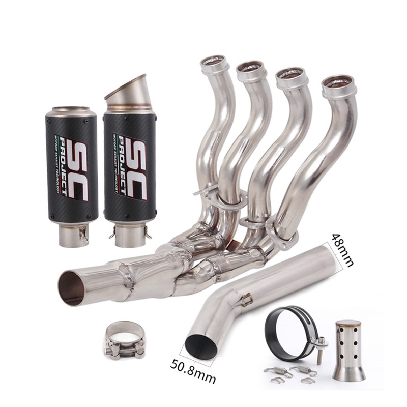 Full Set Exhaust Front Mid Pipe Carbon Muffler For Suzuki GSXR 600 750 2006-2007