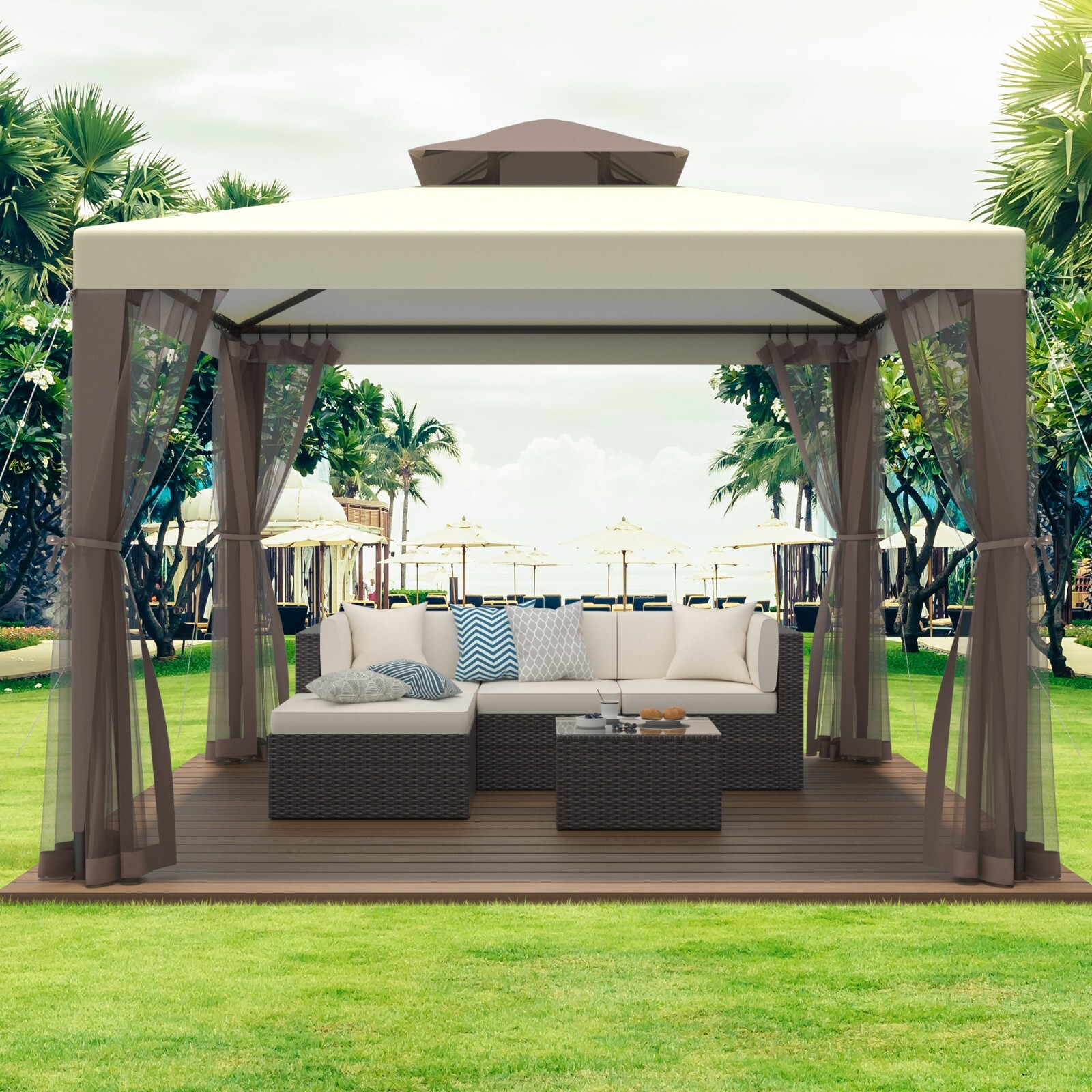 Outdoor Patio Gazebo 10x10 Pop Up Heavy Duty Canopy Tent For Backyard，Garden