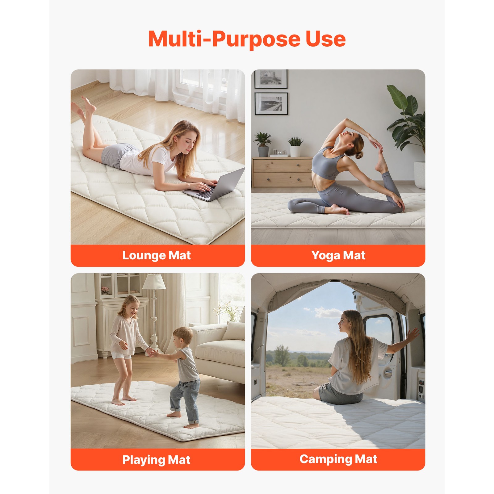 Uimoso Japanese Tatami Mat Twin Foldable Futon Mattress with Storage Bag, White