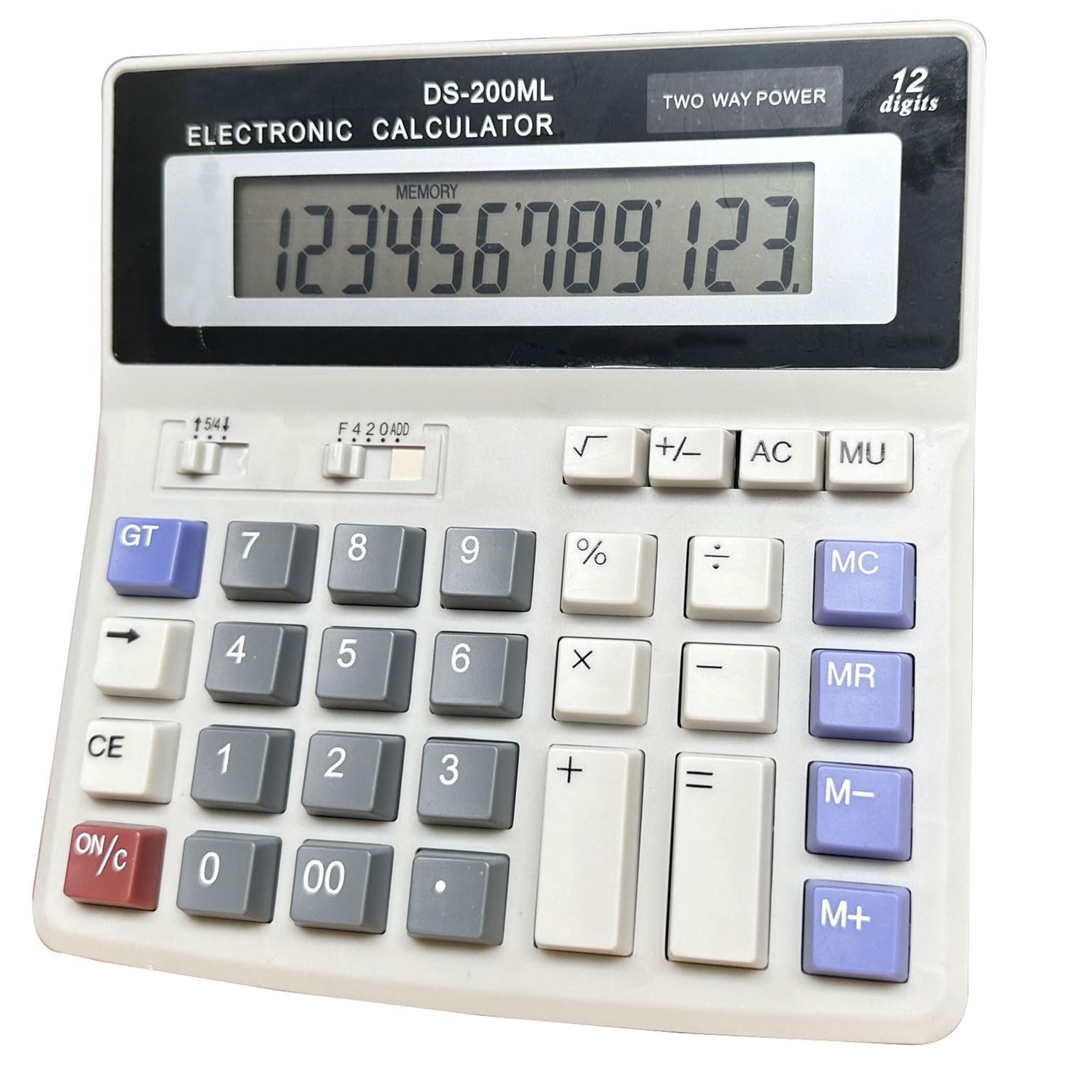 Desk Calculator Large 12 Digit Display, Dual Power Basic Calculator Desktop, Big