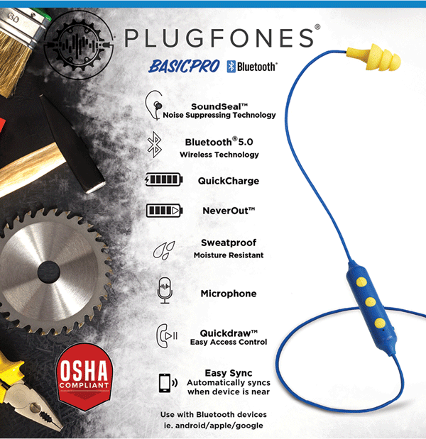 Plugfones Bluetooth Basic Pro Blue/Orange Working buds OSHA ear plugs