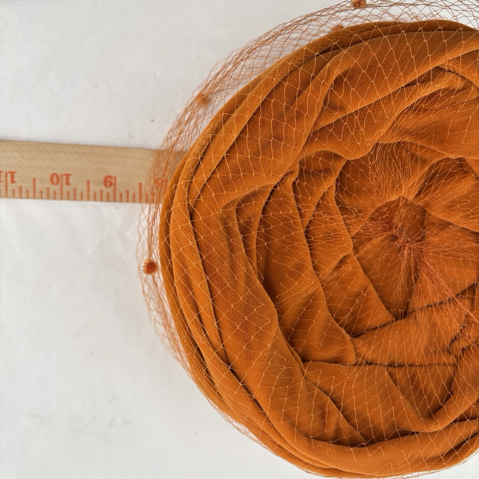 Vtg 60s Lucile Mendez Orange Velvet Hat Veil Pillbox Cocktail Mod Turban