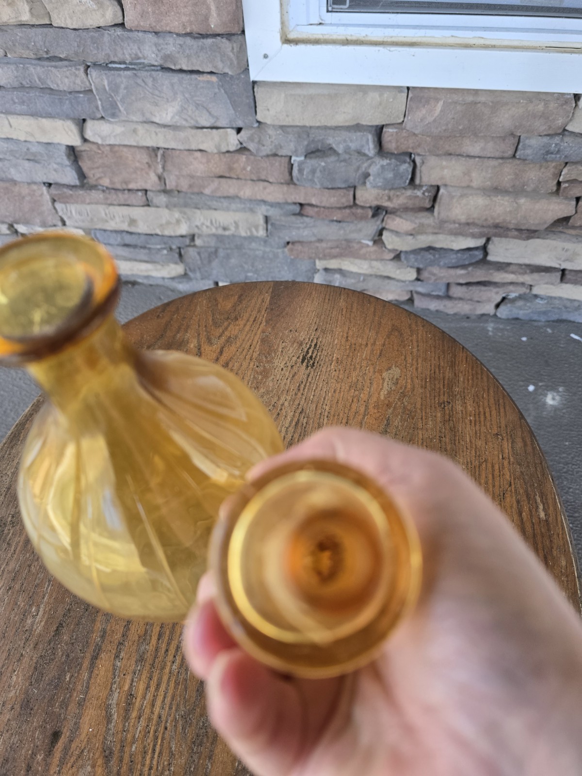 Vintage Empoli Rossini Italy Amber Glass Genie Bottle.(see Coupon Price)