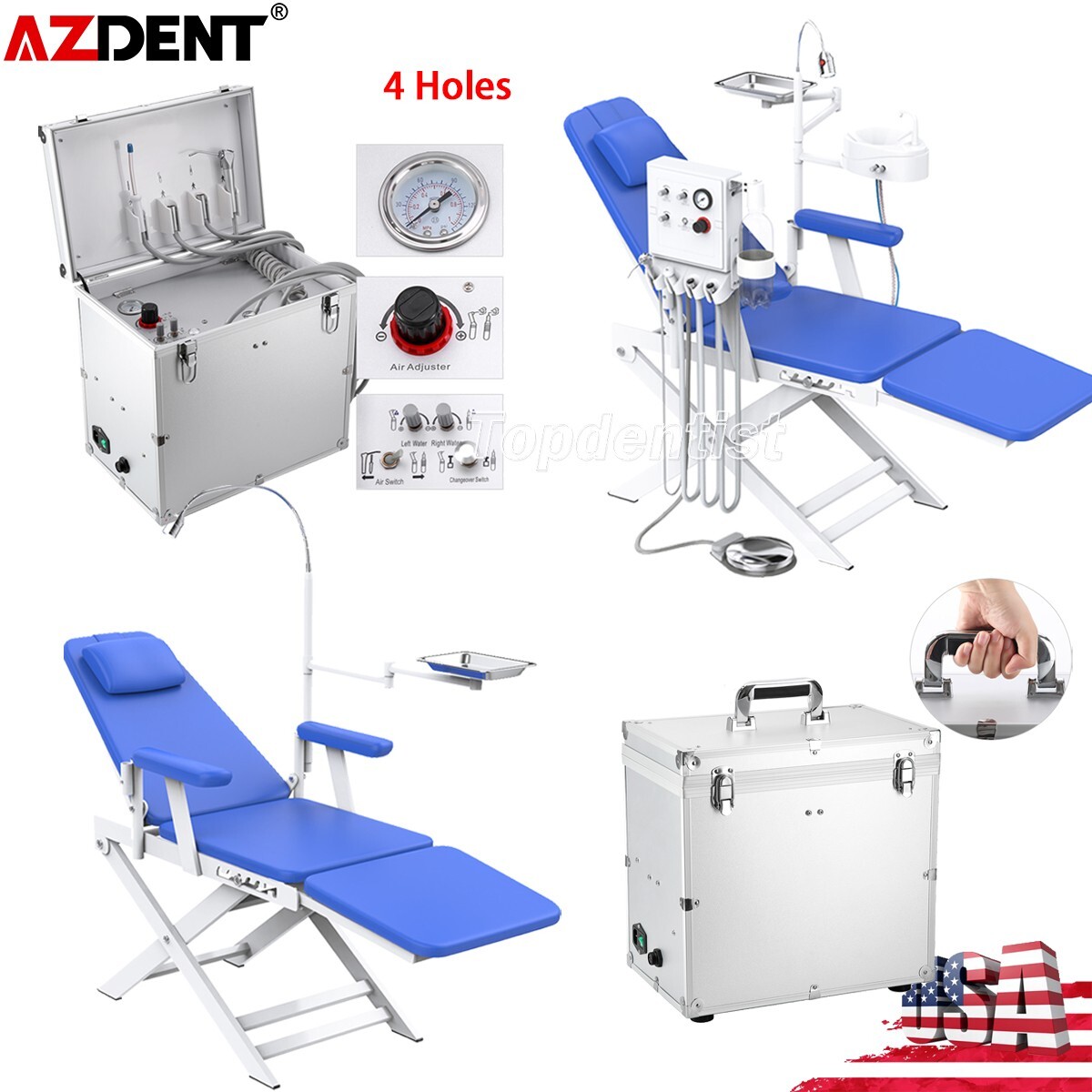 Dental Mobile Delivery Unit System Air Compressor Suction 4Holes /Folding Chair