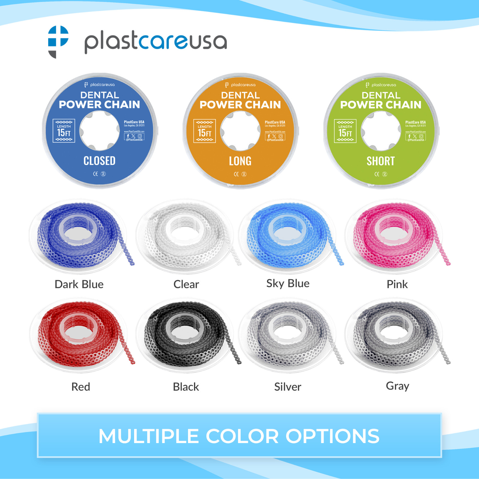 Black Short Dental Orthodontic Power Chain – 15 ft Elastic Ligature for Braces