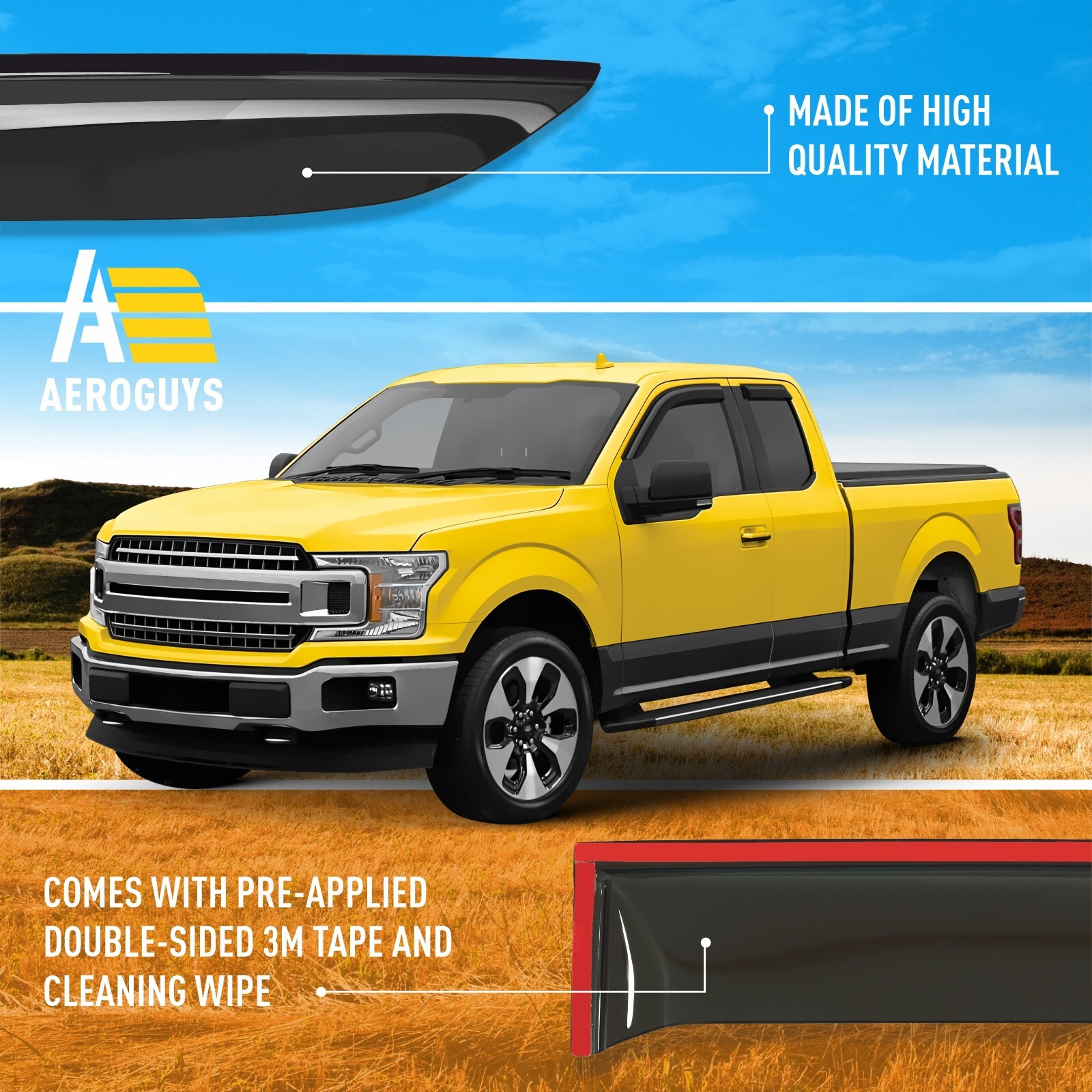 Sun Rain Visors Wind Rain Guards for 2015-2026 Ford F150 SuperCab