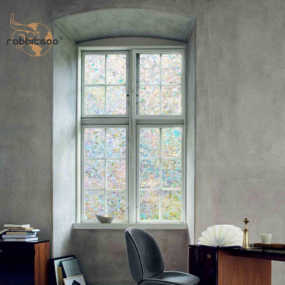 Rabbitgoo 3D Window Film Stained Glass Rainbow Window Static Clings 17.5"x78.7"