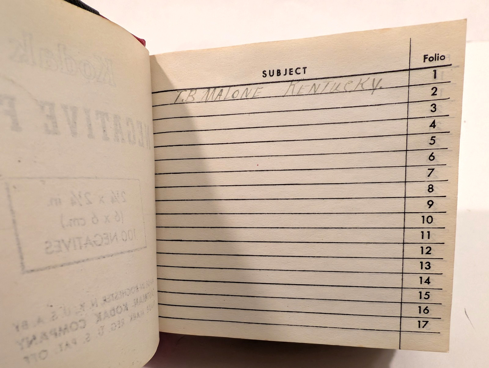 Vintage Kodak Negative File Book 100 2-7/8" x 2-7/8" Glassine Pages