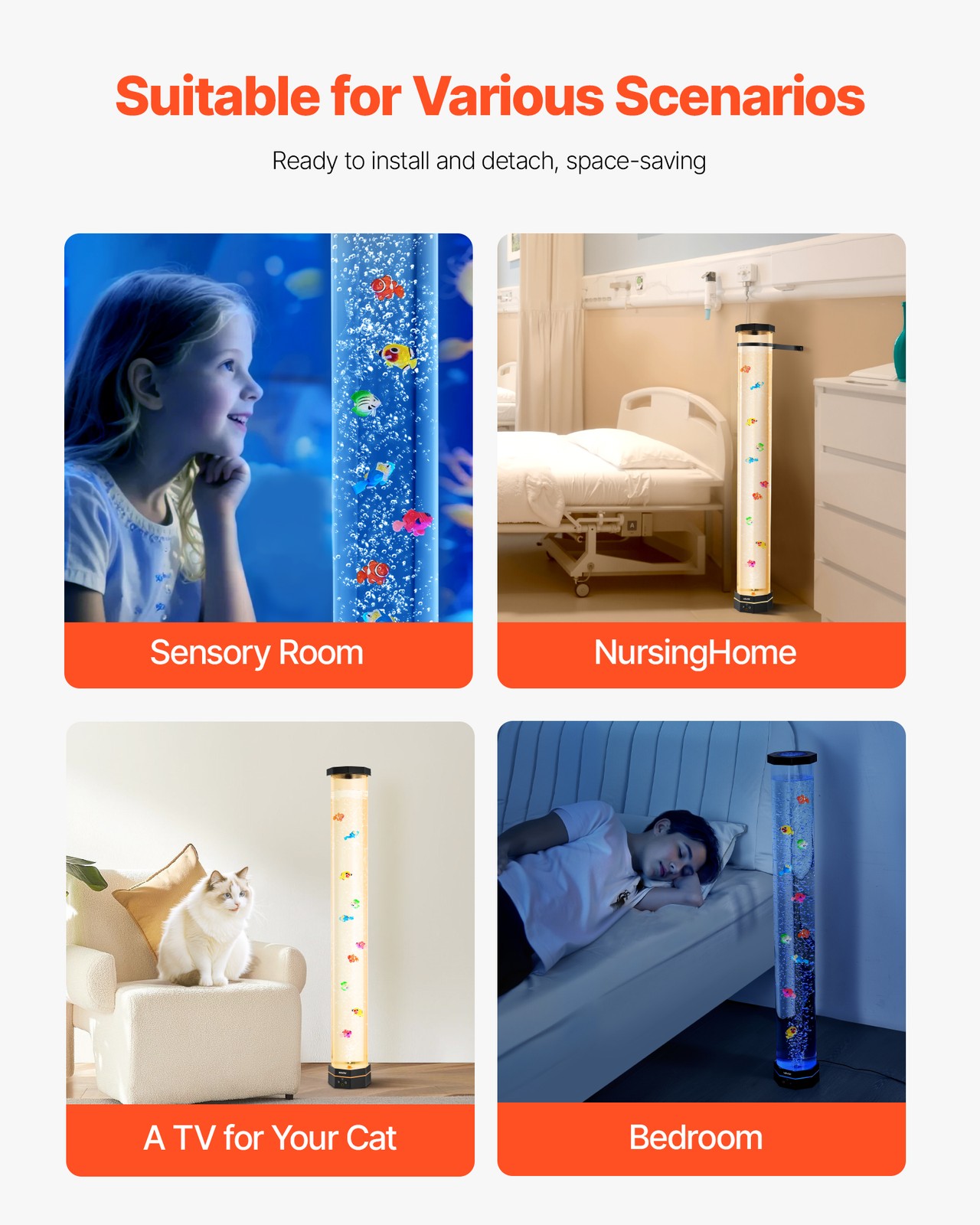 VEVOR Bubble Tube Lamp 16 Color 3.3 ft Sensory Aquarium Lamp for Relief Calming
