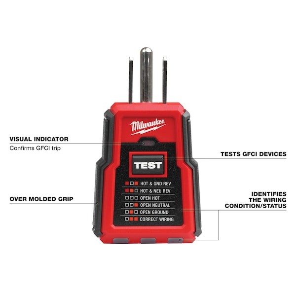 Milwaukee Tool 2223-20 Gfci Receptacle Tester, Led, No Display