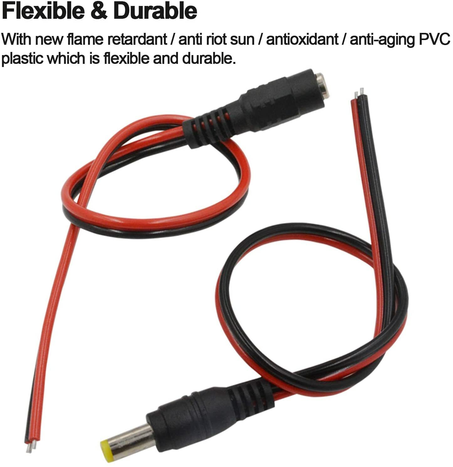 Wire Port Male + Female DC Power Jack Connector Plug 2.1 x 5.5mm Audio CCTV LED