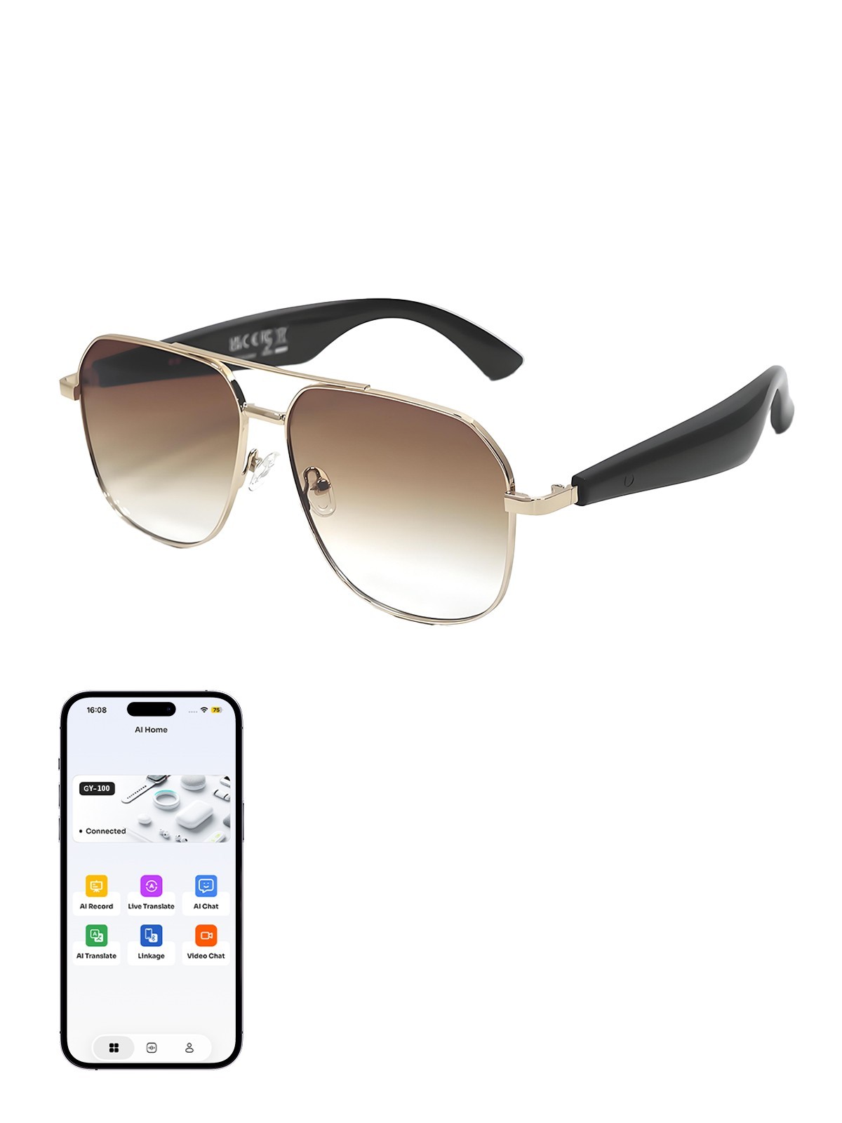 AI Smart Glasses for Men&Women Bluetooth Open-Ear Speakers for Music Call Work