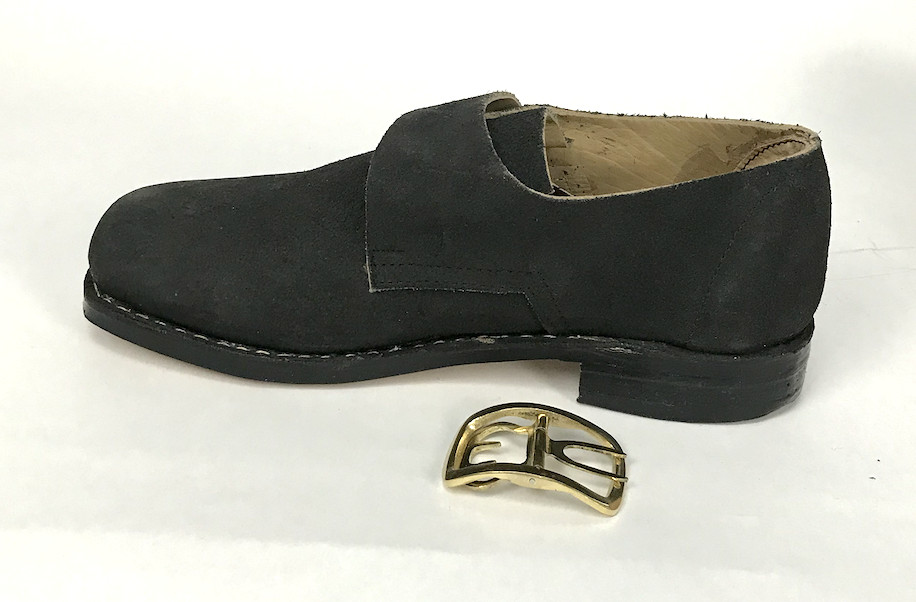 Colonial Buckle Shoes - Rough Out, Black Leather with Buckles Size 8