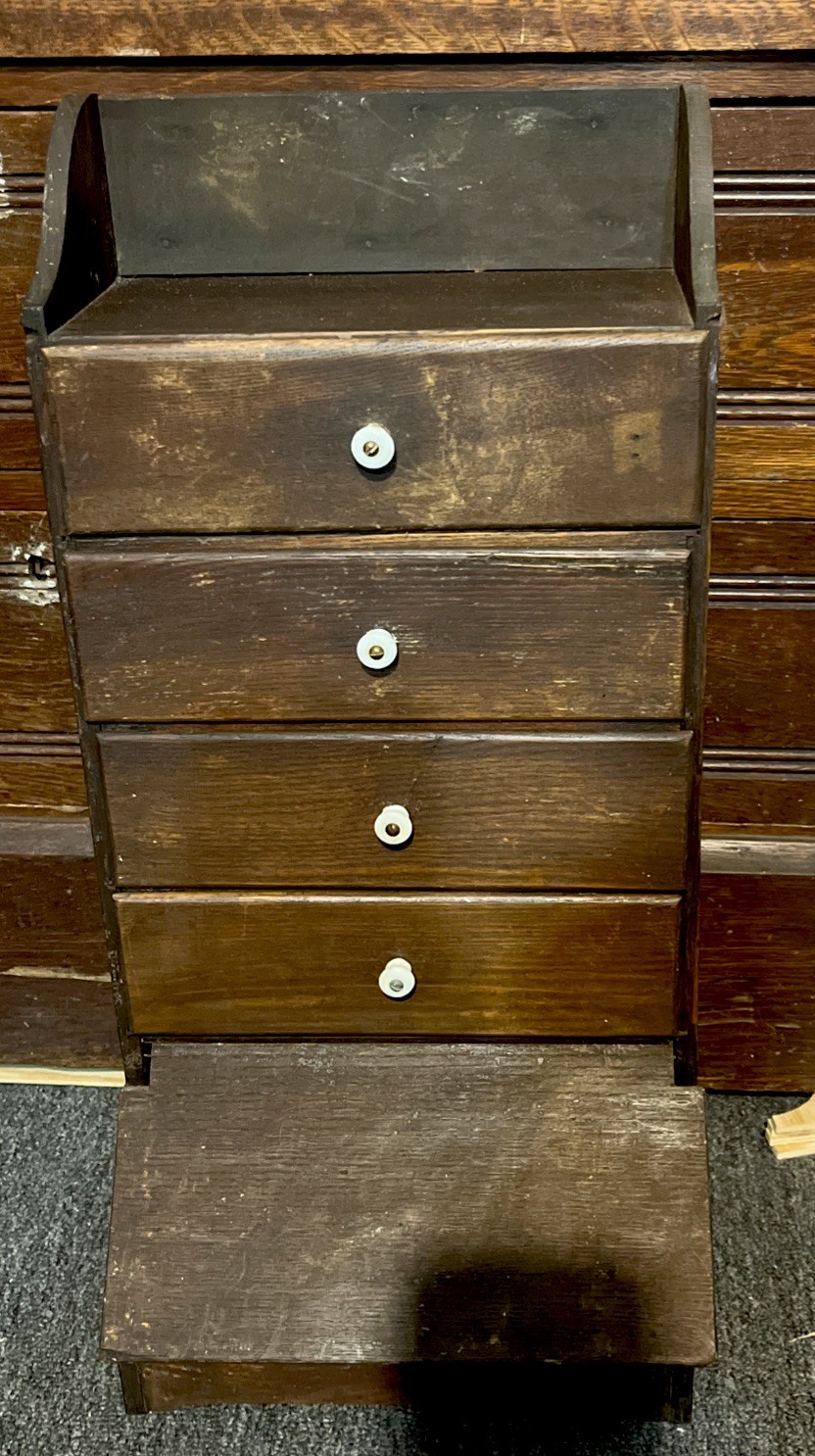 Antique WOOD Cabinet SPICE BOX/ PRIMITIVE /APOTHECARY Divided Drawers & Bread