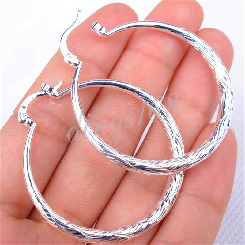 Women's Classic 925 Sterling Silver 1.5inch Medium-Size Round Hoop Earrings H904