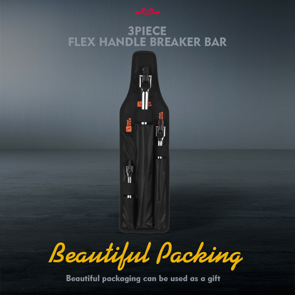 3-Piece Flex-Head Breaker Bar Set 1/2" 3/8" 1/4" Drive 15" 10" 6" 180 Rotatable