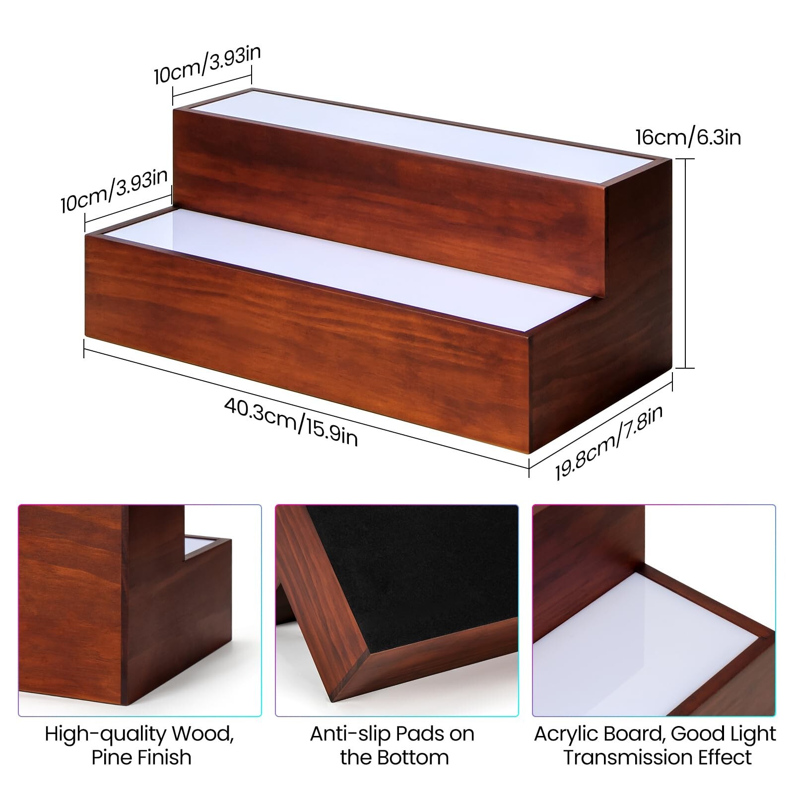 B4Life LED Lighted Liquor Bottle Display Shelf, 2 Tier 16 Inch LED Bar Shelve...