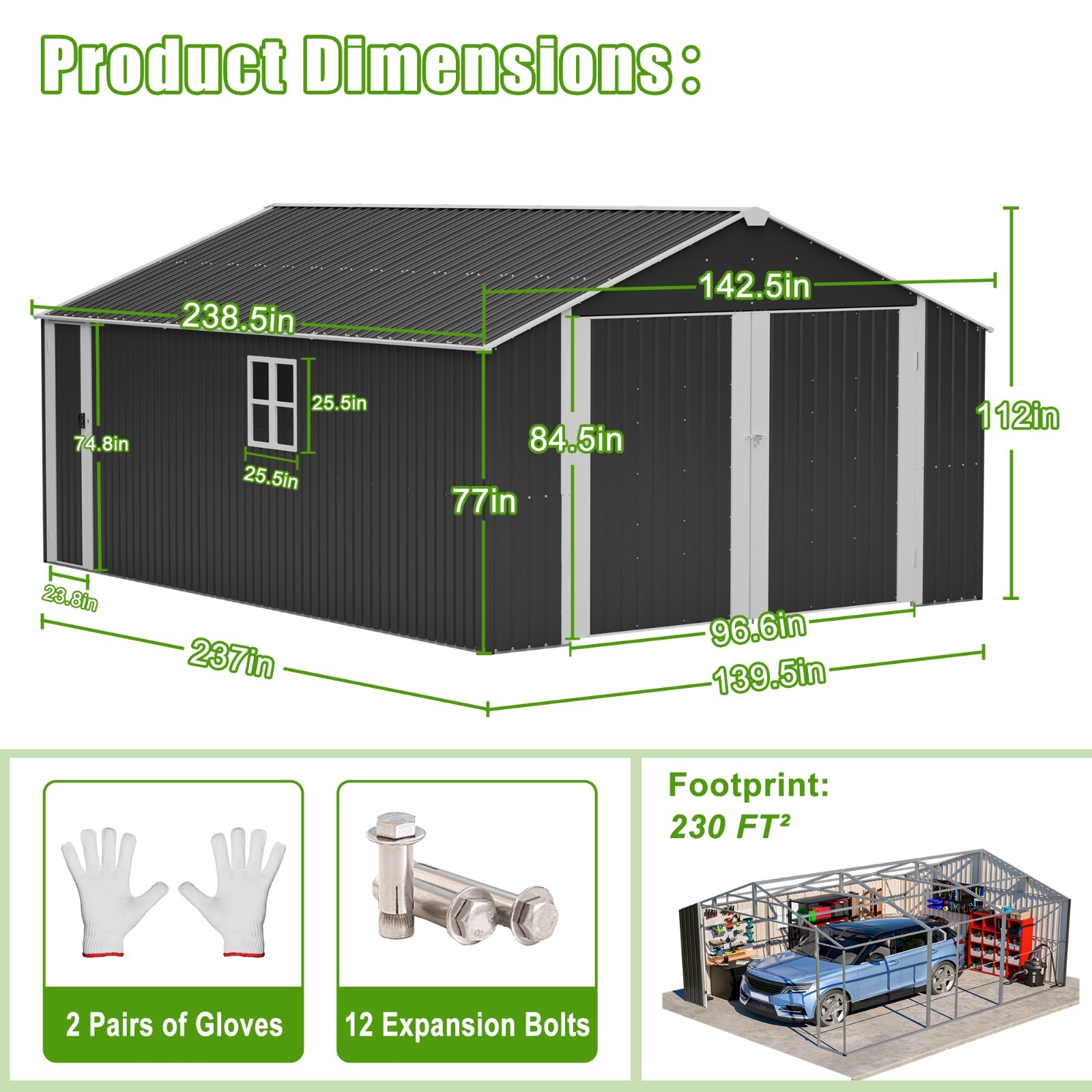 20x12 FT Outdoor Metal Garage Shed Extra Large Storage Shed 1810 CUFT for Car