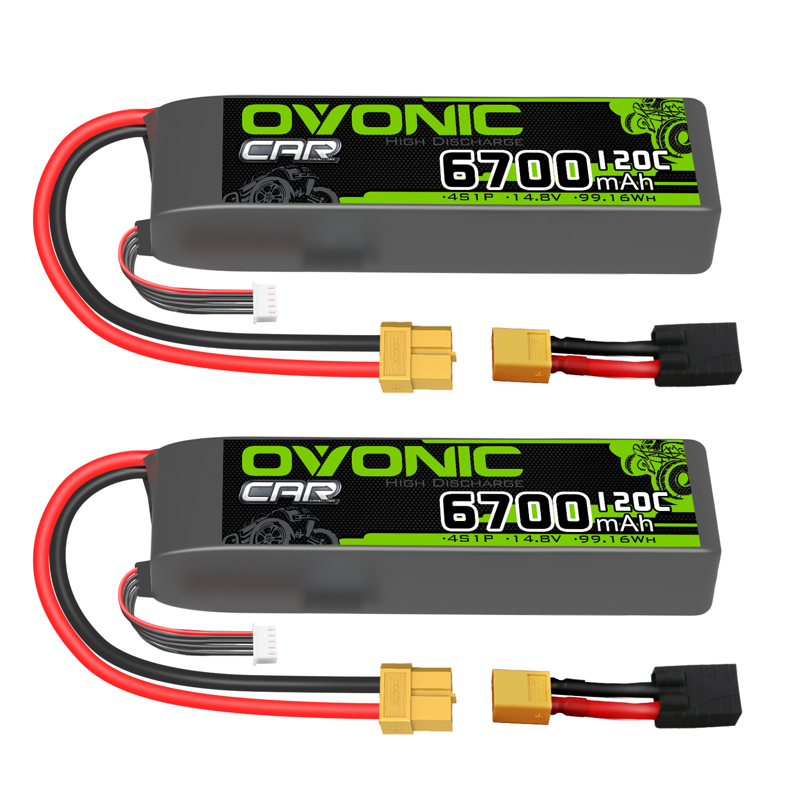 2X Ovonic 14.8V 120C 4S 6700mAh LiPo Batteries XT60-TRX for Trx xmax RC Car boat