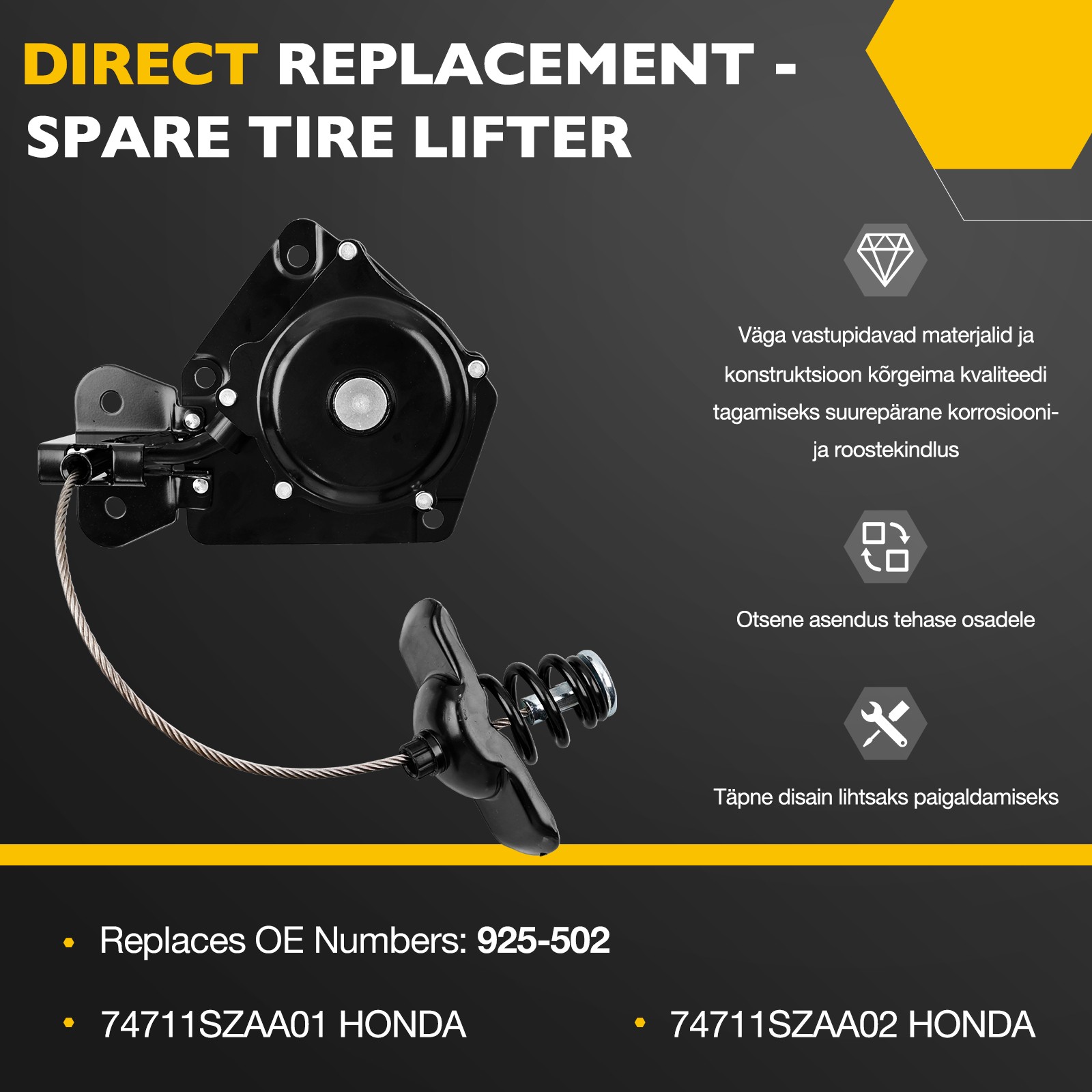 925-502 Spare Wheel Tire Hoist Assy For 09-20 Honda Pilot Acura MDX 74711SZAA01