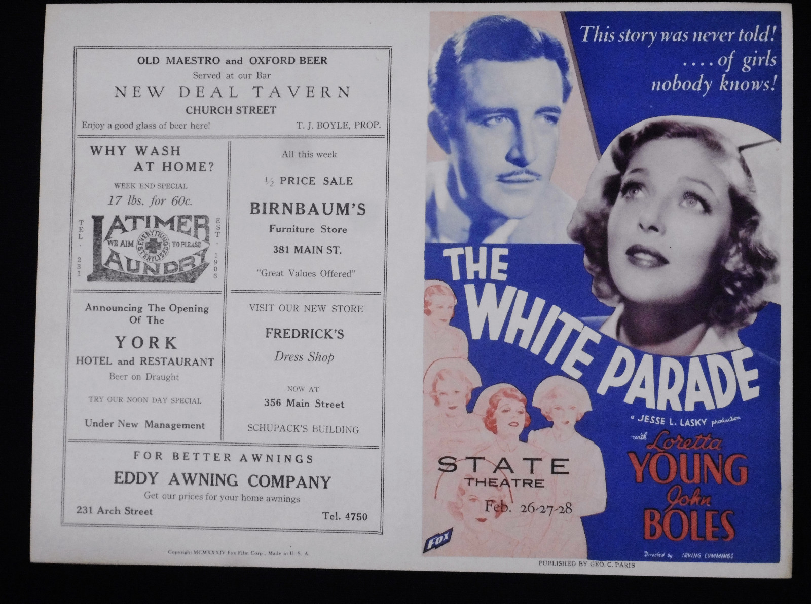 THE WHITE PARADE 1934 * LORETTA YOUNG * JOHN BOLES * RARE PRE-CODE HERALD * L@@K