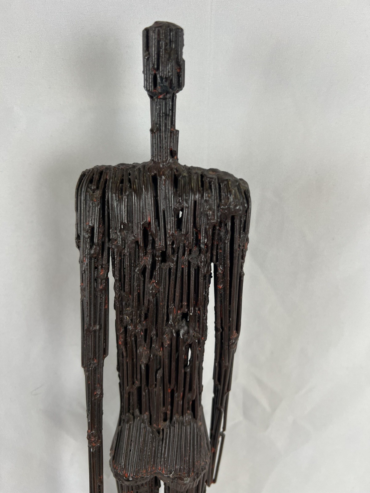 Brutalist Male Welded Nail Art Sculpture Modernist Metal 27” Giacometti Style