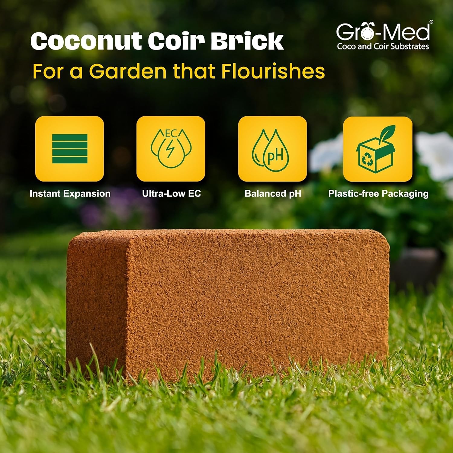 Coco Coir Brick 10 Lbs – Expands to 80 Quarts – Organic Potting Soil