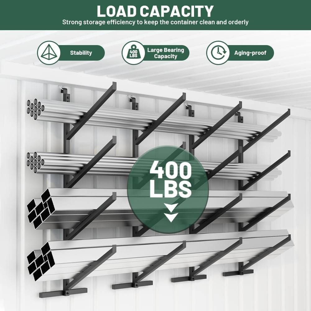 4 Pack Shipping Container Pipe Rack, Wall-mount Cargo Shelf Heavy Duty 400LBS