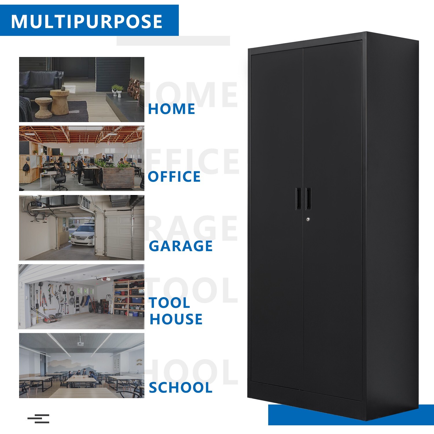 Locking Storage Cabinet with Adjustable Shelves, Metal Garage Storage Cabinet