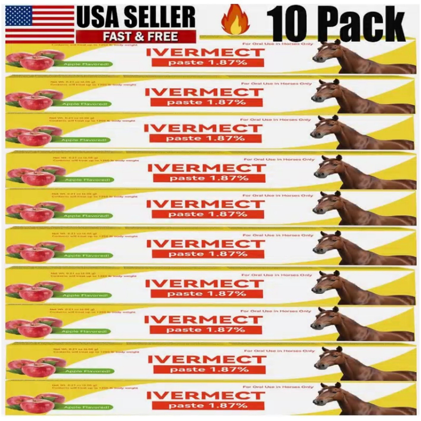 10 Pack Horse Dewormer Paste Apple Flavor EXP 4/2026 Discount Price NEW