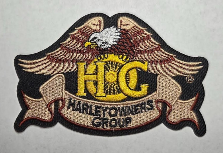 HOG Motorcycle Group (embroidered iron/sew on patch. 4 1/2" X 2 3/4")