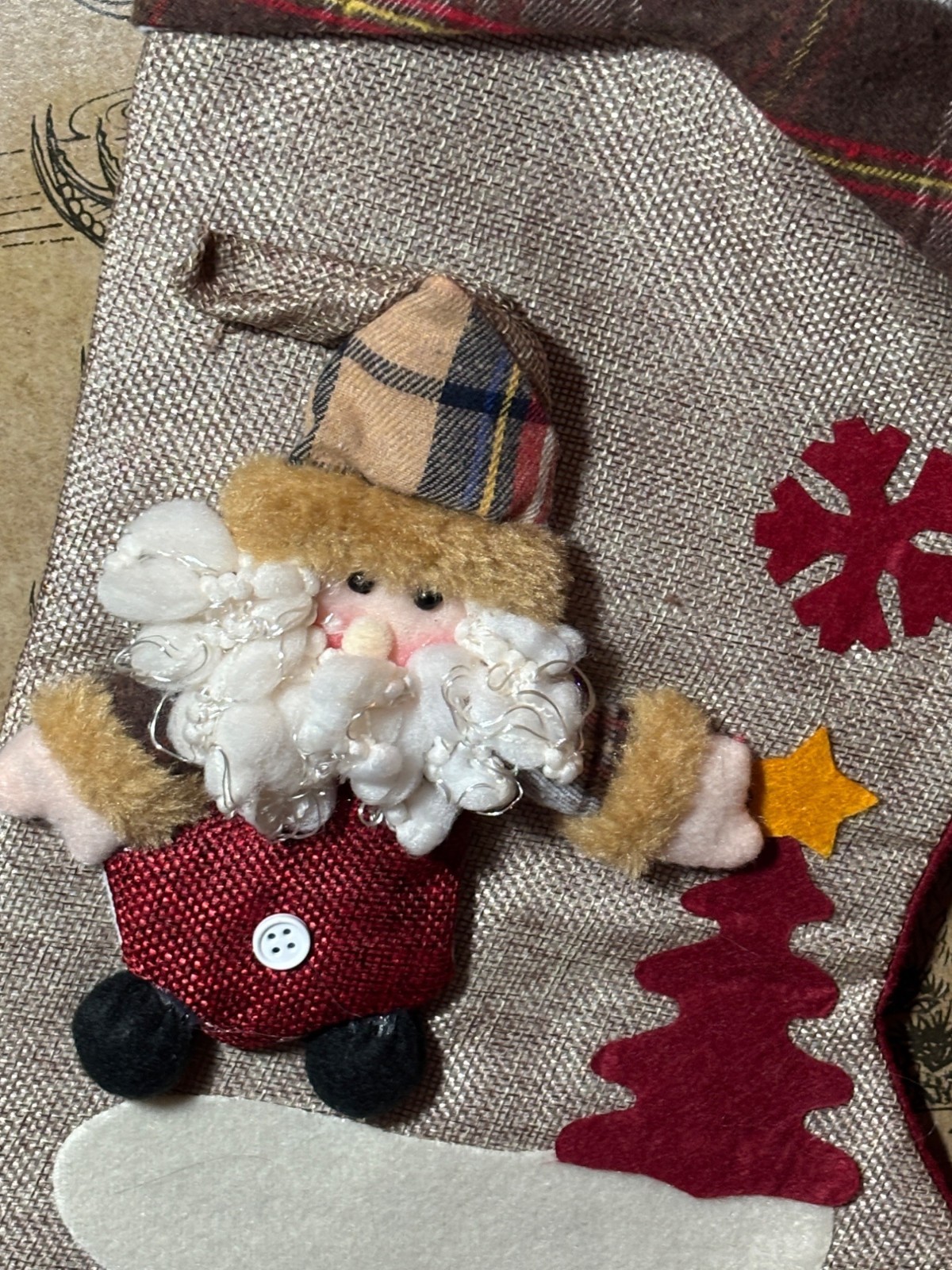 Christmas Stocking With Santa & Plaid Cuff Design 17" NWOT