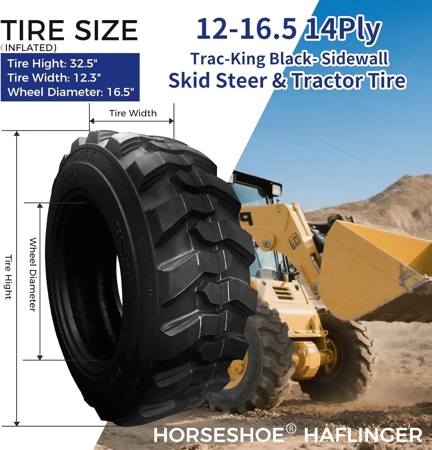 2 12-16.5 14PR Skid Steer Tires HAFLINGER TRAC-KING Heavy Duty Rim Guard 12x16.5