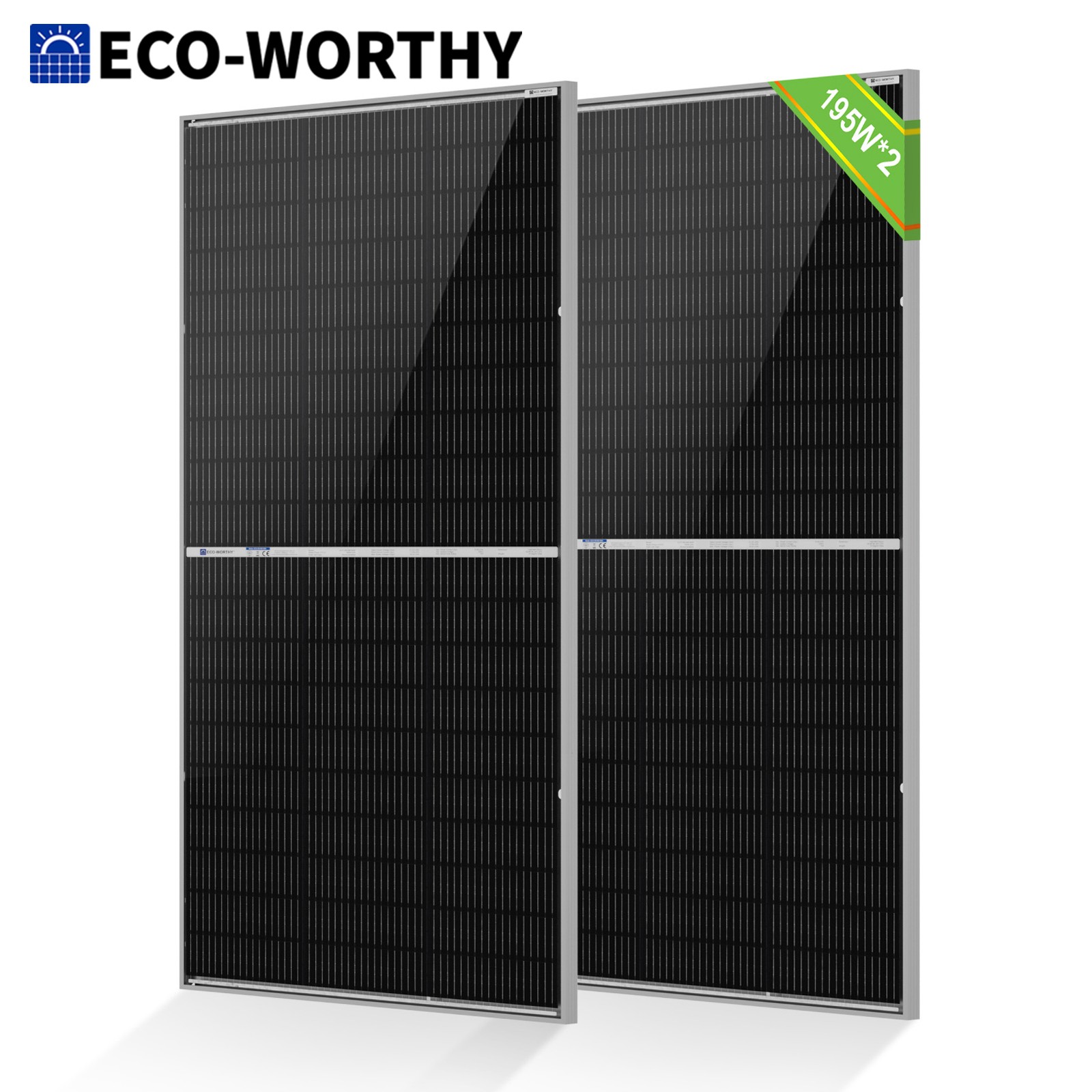 ECO-WORTHY 2Pack 195W N-Type 18BB Bifacial Solar Panels 25% High Conversion RV
