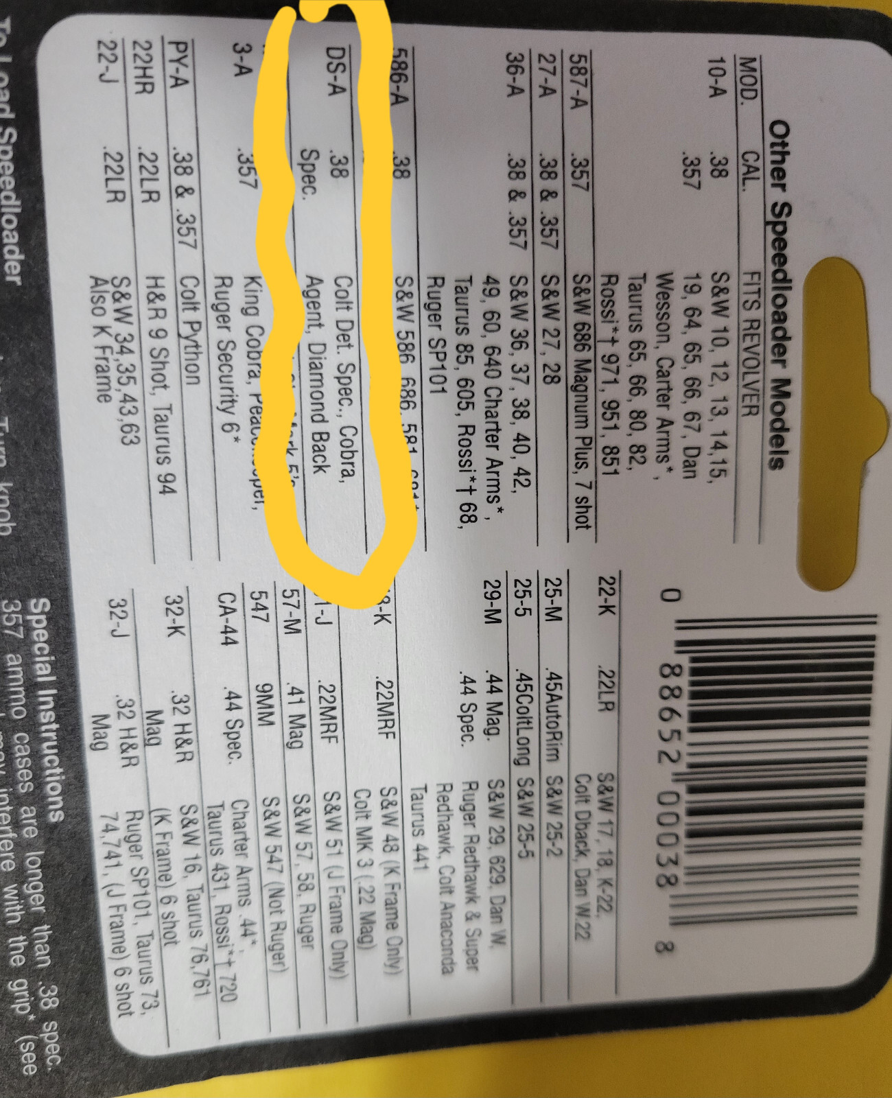 HKS Speedloader DS-A for 6 shot 38spec Colt - Detective Special, Cobra - NEW