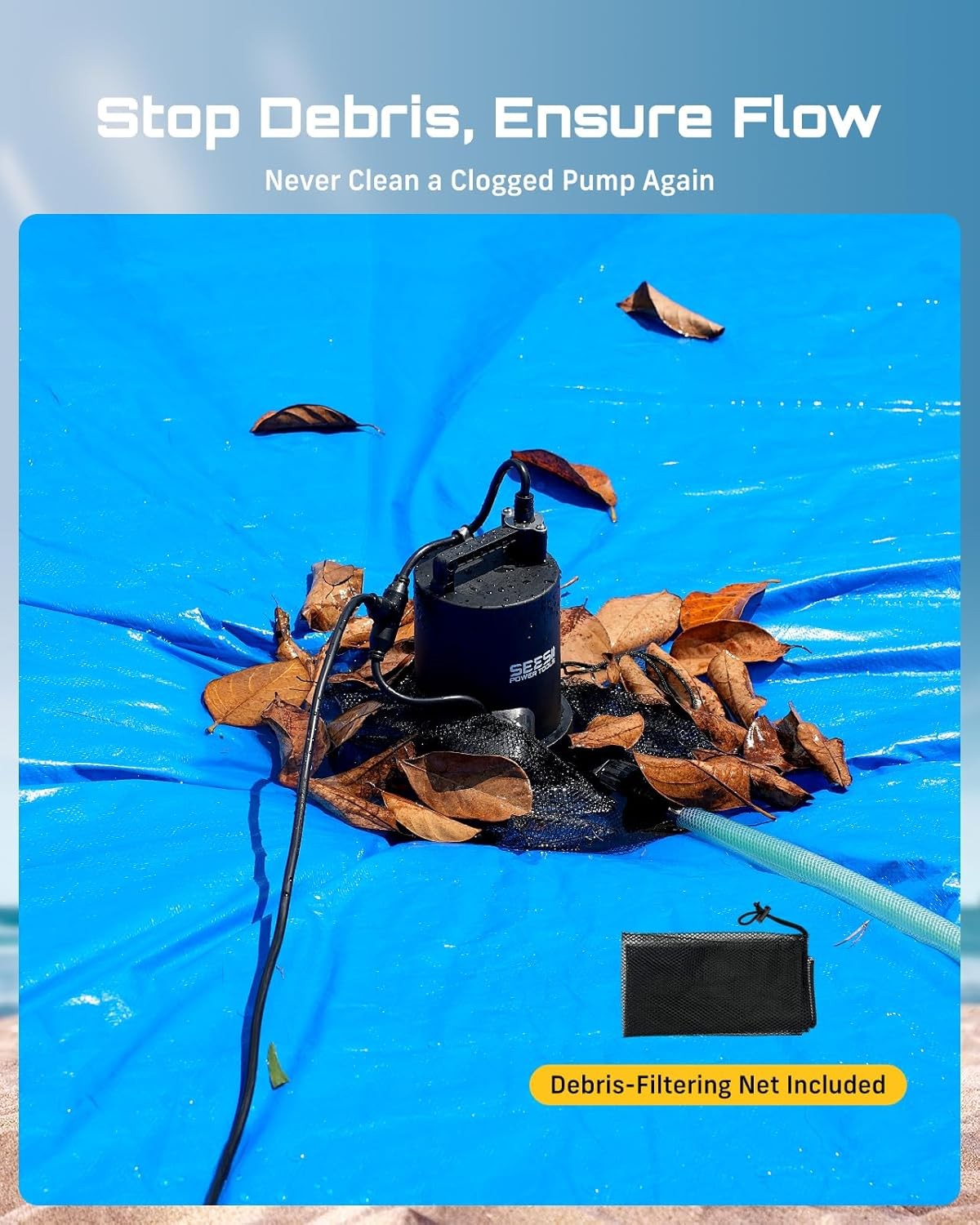 SEESII Automatic On/Off 1/3HP Pool Cover Pump 3035GPH Submersible Water Pump