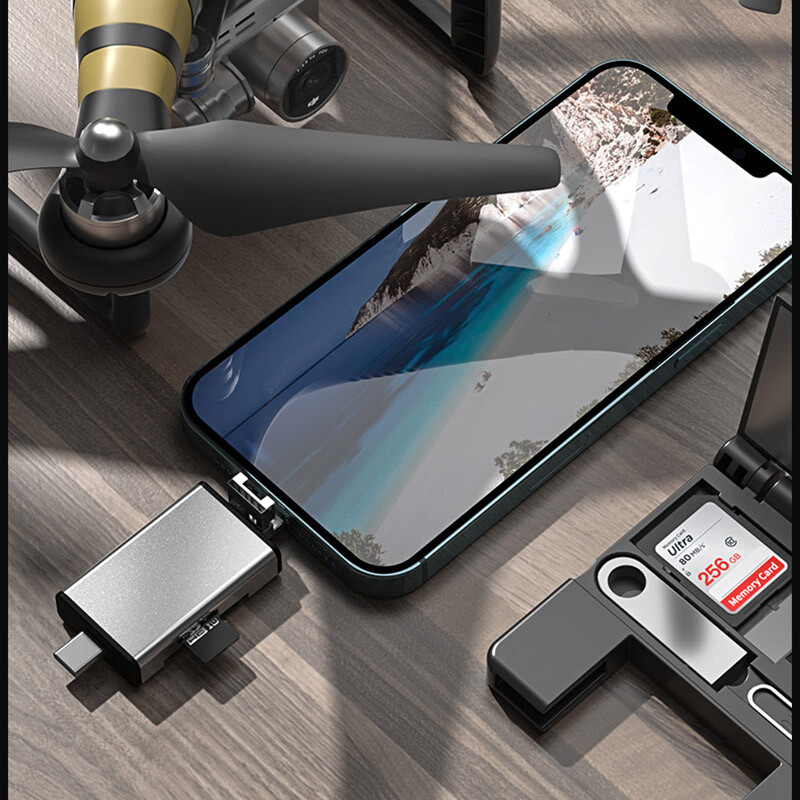 7-in-1 USB-C OTG Adapter SD TF Memory Card Reader Storage Box For iPhone Samsung