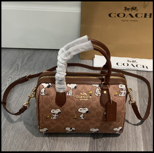 COACH CBM33 Rowan Satchel Bag Peanuts Snoopy Signature Coated Canvas Outlet New